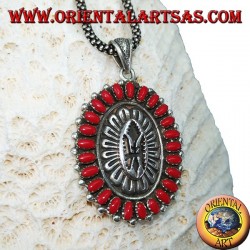 Colgante de plata, escudo con corales de estilo nativo (indios americanos)