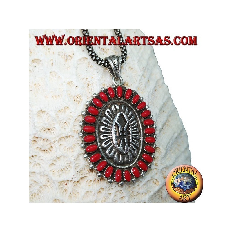 Silver pendant, shield with native style corals (American Indians)