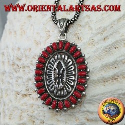 Silver pendant, shield with native style corals (American Indians)