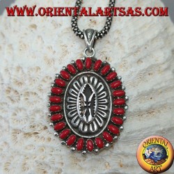 Silver pendant, shield with native style corals (American Indians)