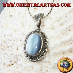 Pendentif en argent avec cimòfane (oeil de chat gris) entouré de marcassite