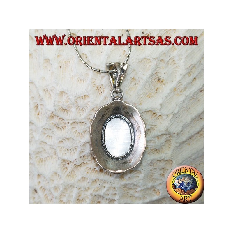 Silver pendant with cimòfane (gray cat's eye) surrounded by marcassite