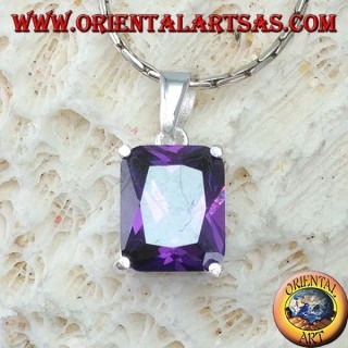 Ciondolo in argento con Ametista viola cubic zirconia rettangolare