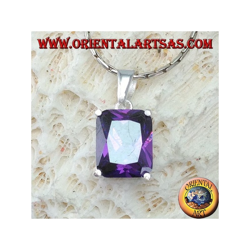 Pendentif en argent avec violet zircone cubique rectangulaire améthyste