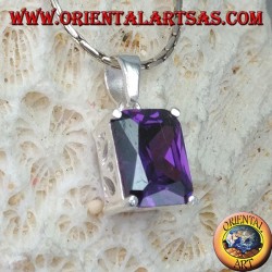 Silver pendant with purple cubic zirconia rectangular Amethyst