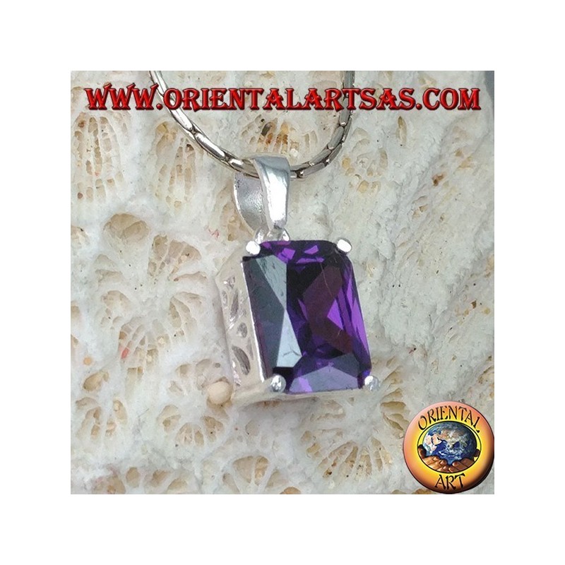 Pendentif en argent avec violet zircone cubique rectangulaire améthyste