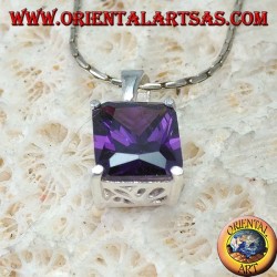 Colgante de plata con amatista rectangular de zirconia cúbica púrpura