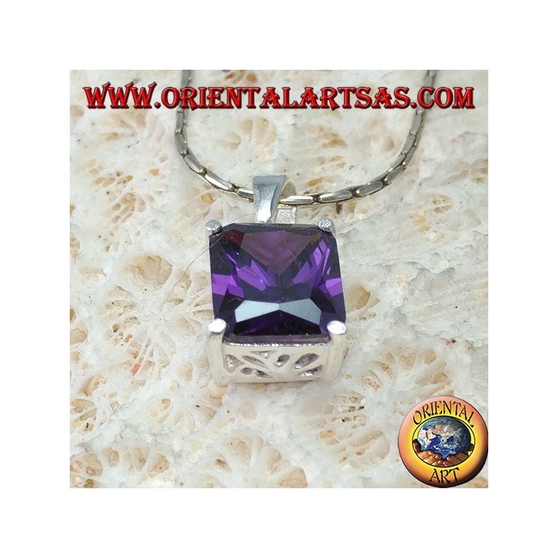 Colgante de plata con amatista rectangular de zirconia cúbica púrpura