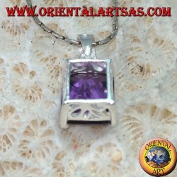 Pendentif en argent avec violet zircone cubique rectangulaire améthyste