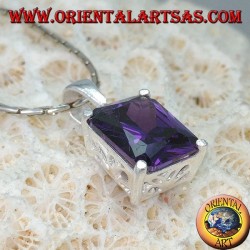 Colgante de plata con amatista rectangular de zirconia cúbica púrpura