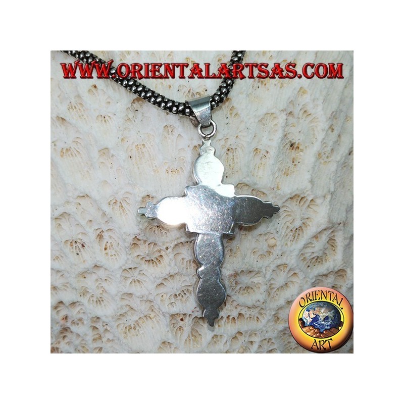 Ciondolo croce in argento con sei black star tonde