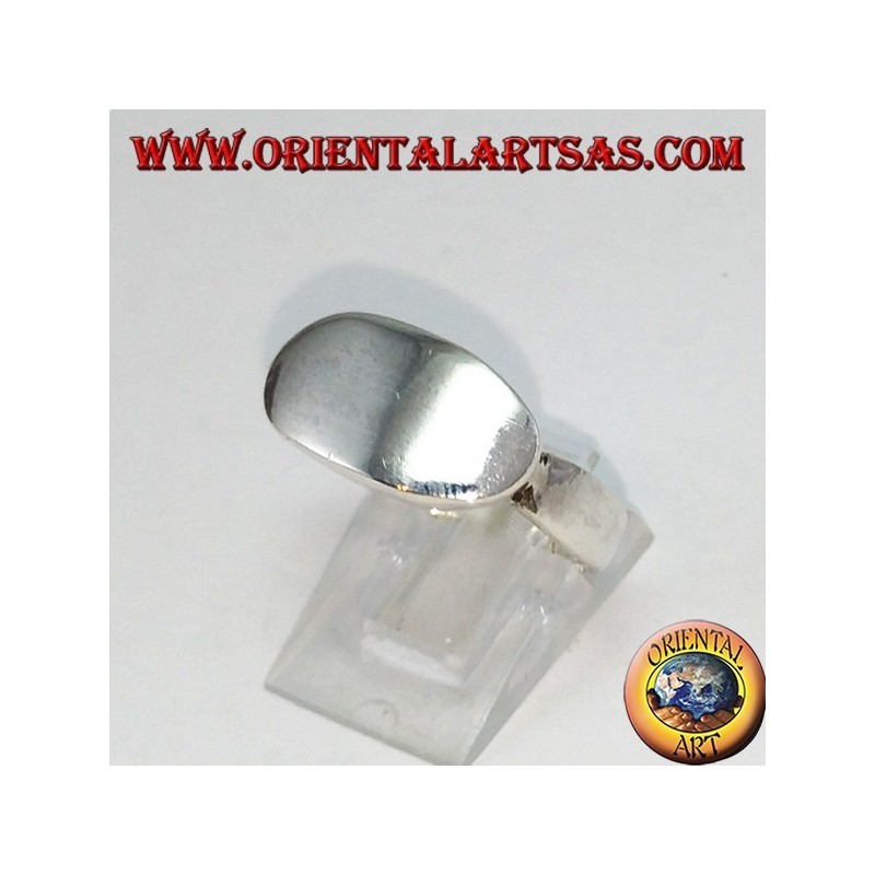 Smooth silver ring with oval cross shield