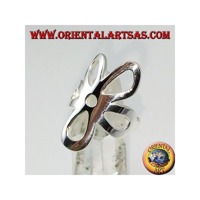 Ring aus glattem Silber mit einer Blume