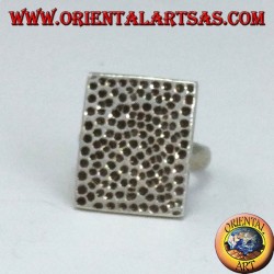 Silver ring with hand-hammered rectangular plate