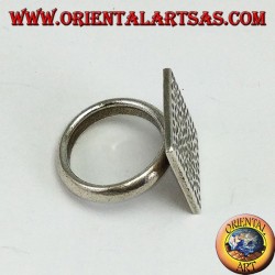 Silver ring with hand-hammered rectangular plate
