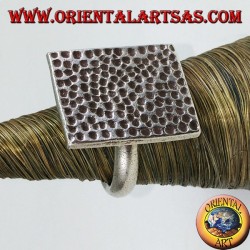 Silver ring with hand-hammered rectangular plate