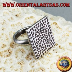 Silver ring with hand-hammered rectangular plate