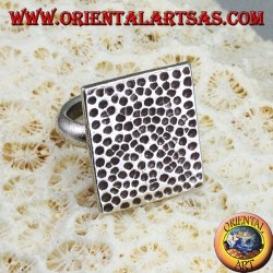 Silver ring with hand-hammered rectangular plate