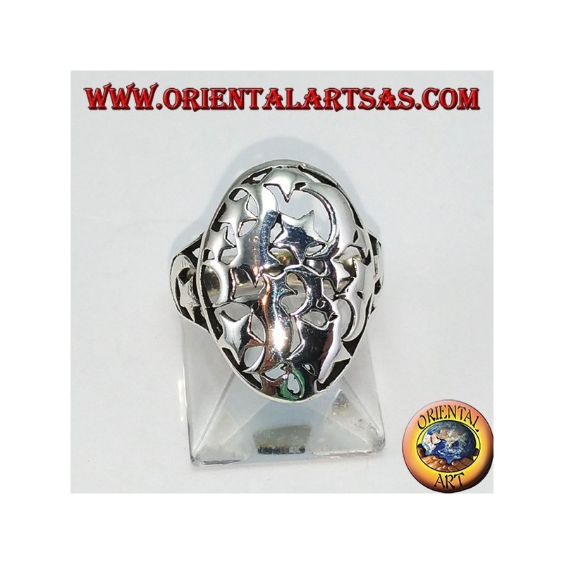 Oval silver ring, pierced with stars and moons