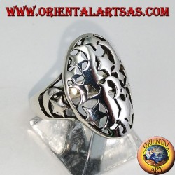 Oval silver ring, pierced with stars and moons