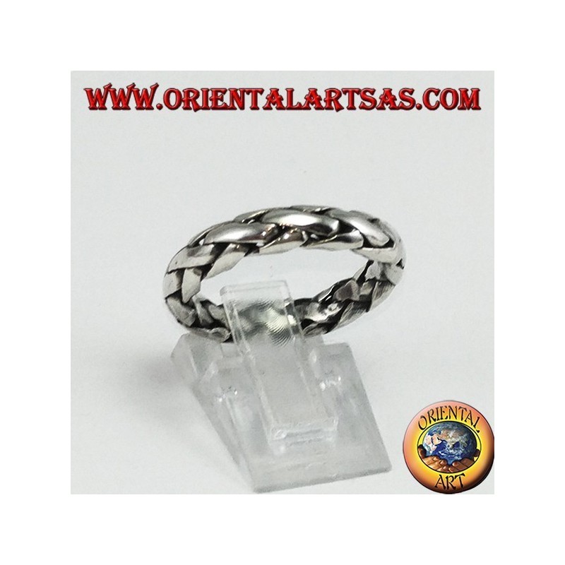 Hand-woven silver ring