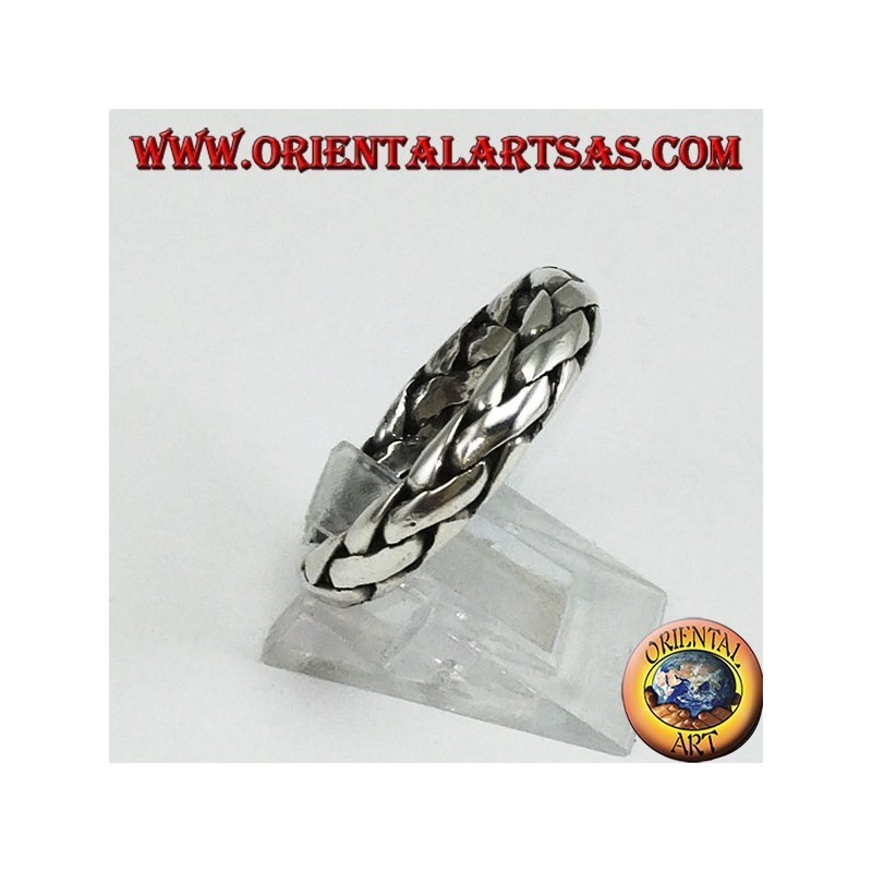 Anello a fedina in argento intrecciata a mano