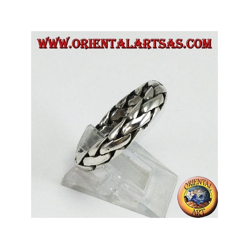 Anello a fedina in argento intrecciata a mano