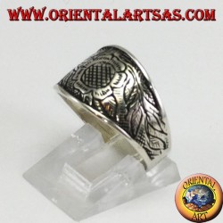Silver ring inlay floral with sunflower