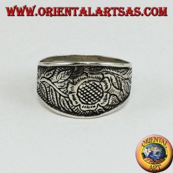 Silver ring inlay floral with sunflower
