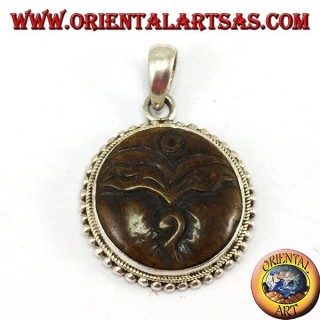 Silver pendant amulet Buddha eye carved in yack bone