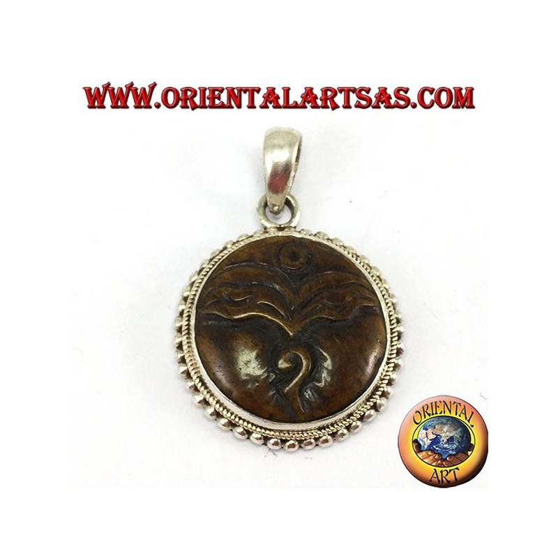 Amulette pendentif en argent Oeil de Bouddha sculpté en os de yack