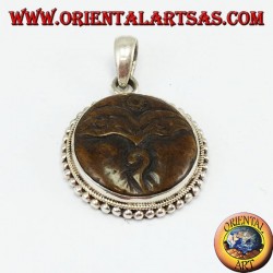 Silver pendant amulet Buddha eye carved in yack bone
