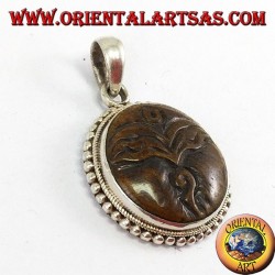 Amulette pendentif en argent Oeil de Bouddha sculpté en os de yack