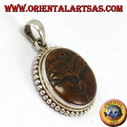 Silber Anhänger Amulett Buddha Auge in Yack Knochen geschnitzt