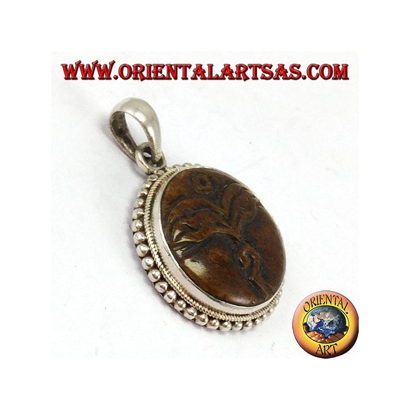 Silver pendant amulet Buddha eye carved in yack bone