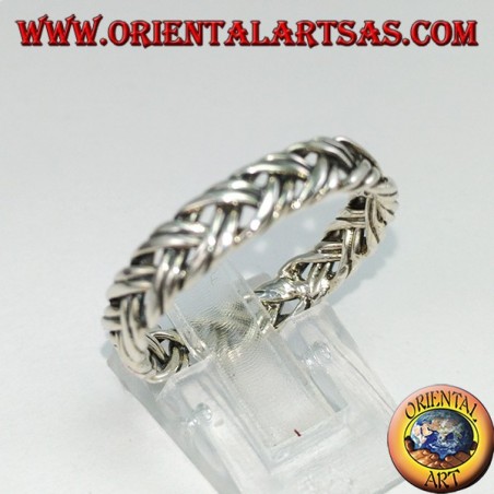 Anello a fedina in argento a coppia di fili intrecciati
