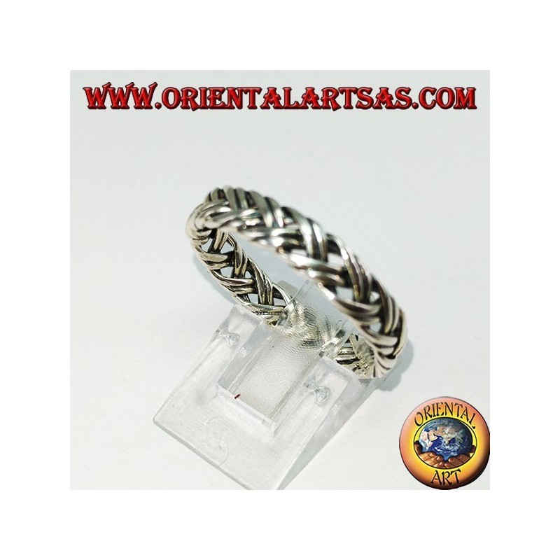 Silver ring with a pair of intertwined threads