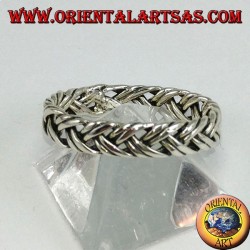 Silver ring with a pair of intertwined threads