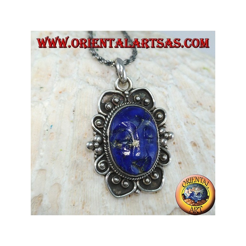 Silver pendant with cameo natural oval lapis lazuli (large)