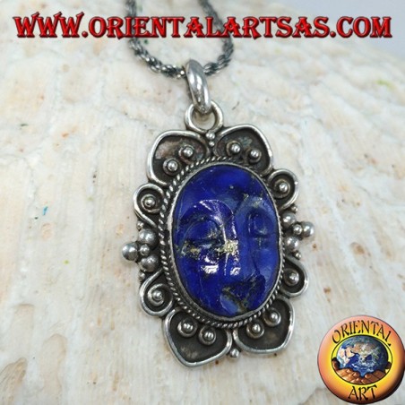 Silver pendant with cameo natural oval lapis lazuli (large)