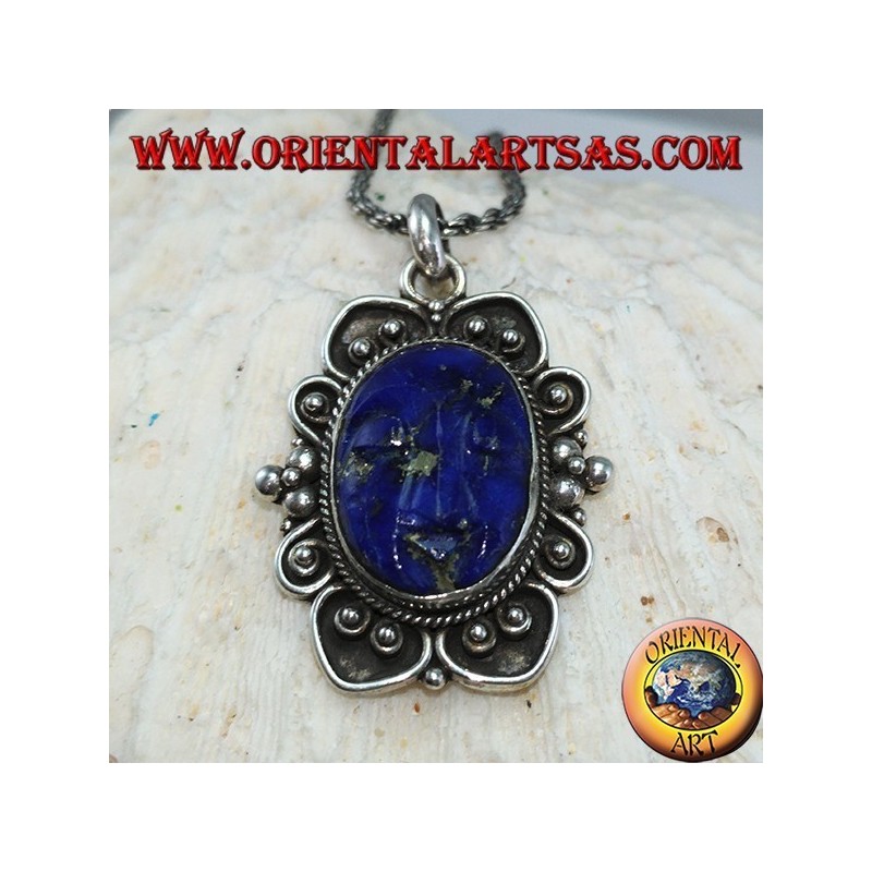 Silber Anhänger mit Cameo natürlichen ovalen Lapislazuli (groß)