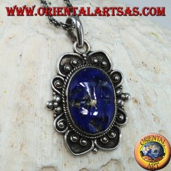 Pendentif en argent avec camée naturel lapis-lazuli ovale (grand)