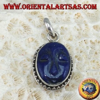 Pendentif en argent avec camée naturel lapis-lazuli ovale 