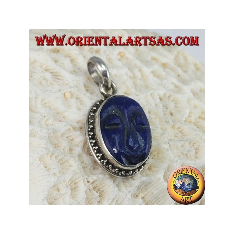 Silver pendant with cameo natural oval lapis lazuli 