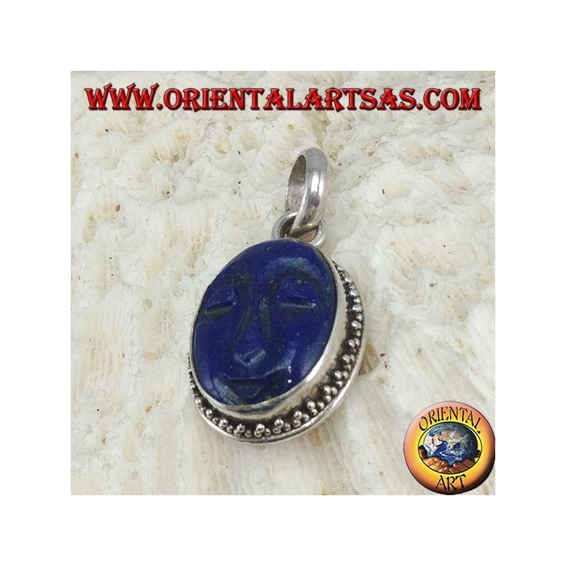 Silver pendant with cameo natural oval lapis lazuli 