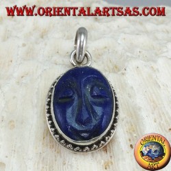 Silver pendant with cameo natural oval lapis lazuli 