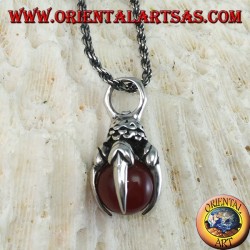 Pendant in silver eagle claw with carnelian sphere