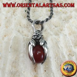 Pendant in silver eagle claw with carnelian sphere