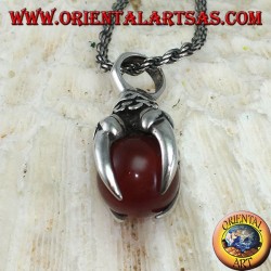 Pendant in silver eagle claw with carnelian sphere
