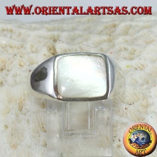 Bague simple en argent avec nacre rectangulaire 8 * 10